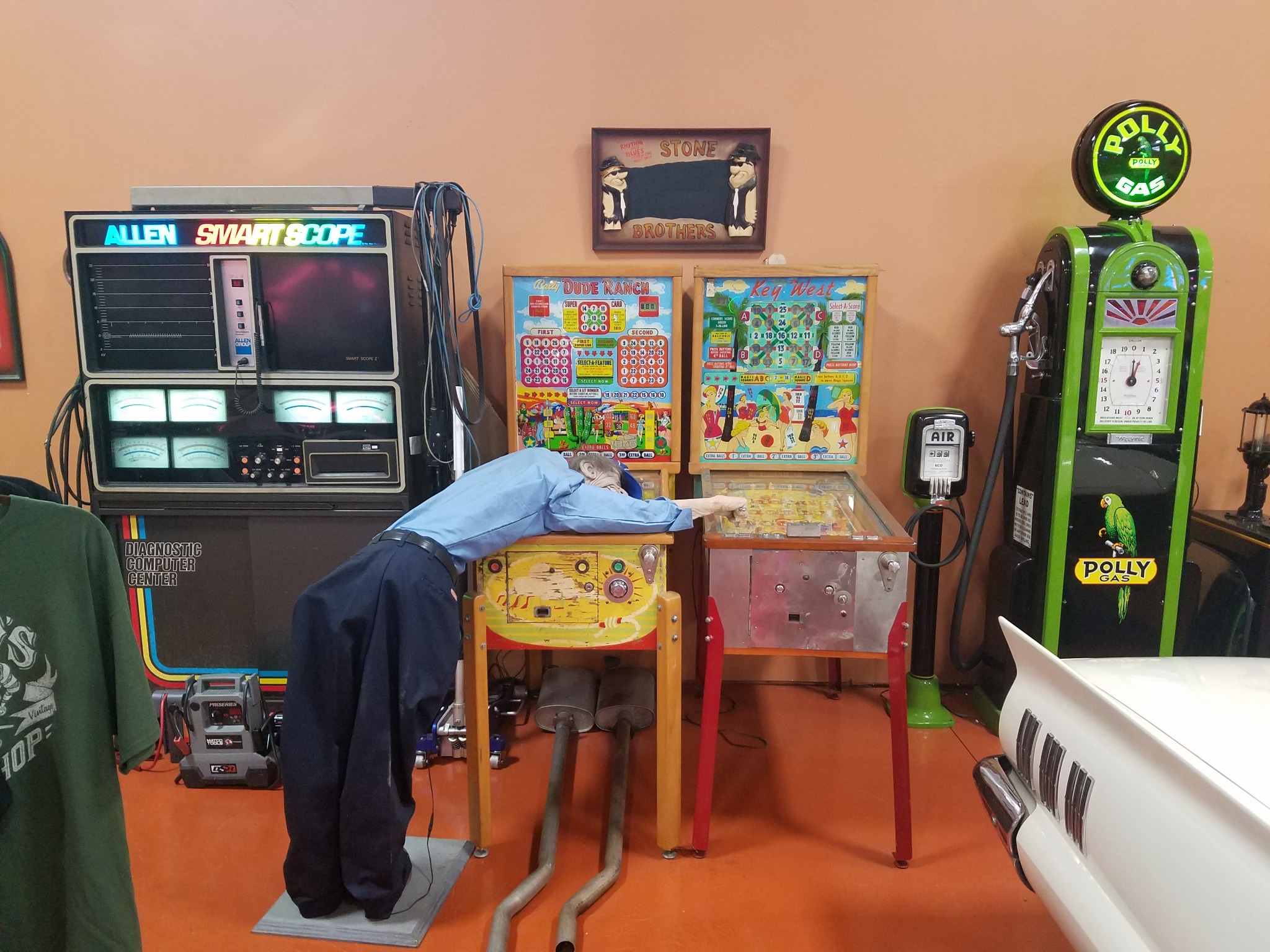 Vintage gas pump, pinball machines and automotive memorabilia